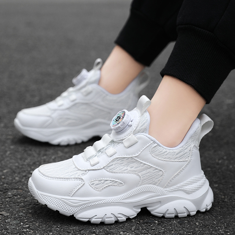 夯跑白鞋2025新款男网面软底轻便儿童运动鞋学生小白鞋