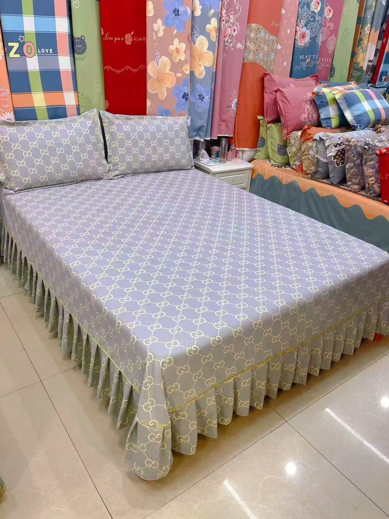 （时尚四季通用灰）加厚棉毛斜纹暖绒棉单独床裙