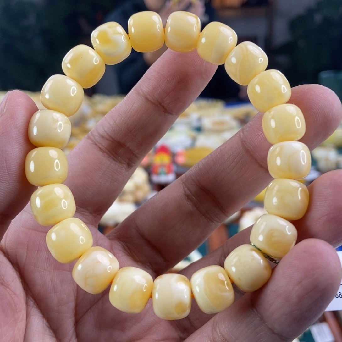琥珀珠宝奇石未镶嵌10+白花蜡老型手串15.88