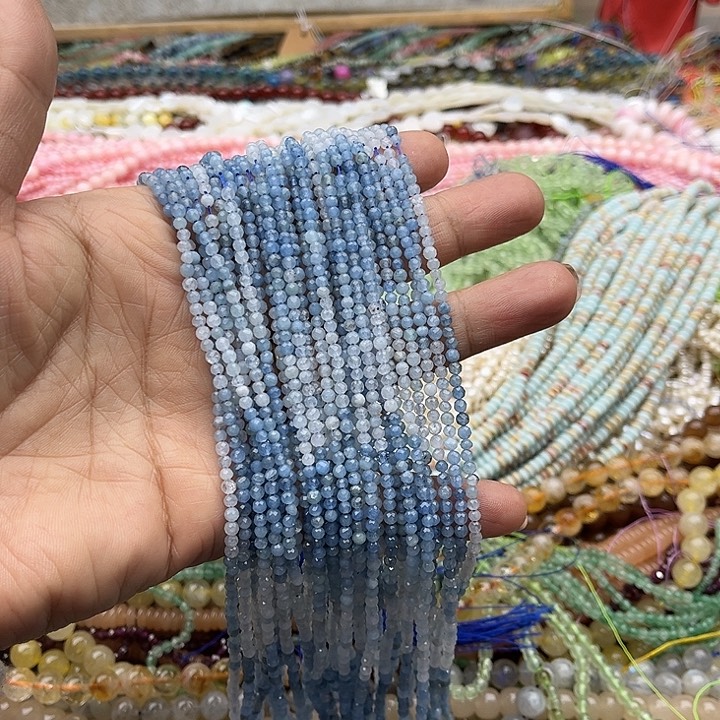 玛瑙/玉髓珠宝半成品未镶嵌一条3mm渐变海蓝宝刻面