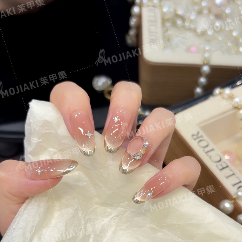 【月光宝石】日常百搭法式镶钻轻奢设计穿戴甲可拆卸美甲