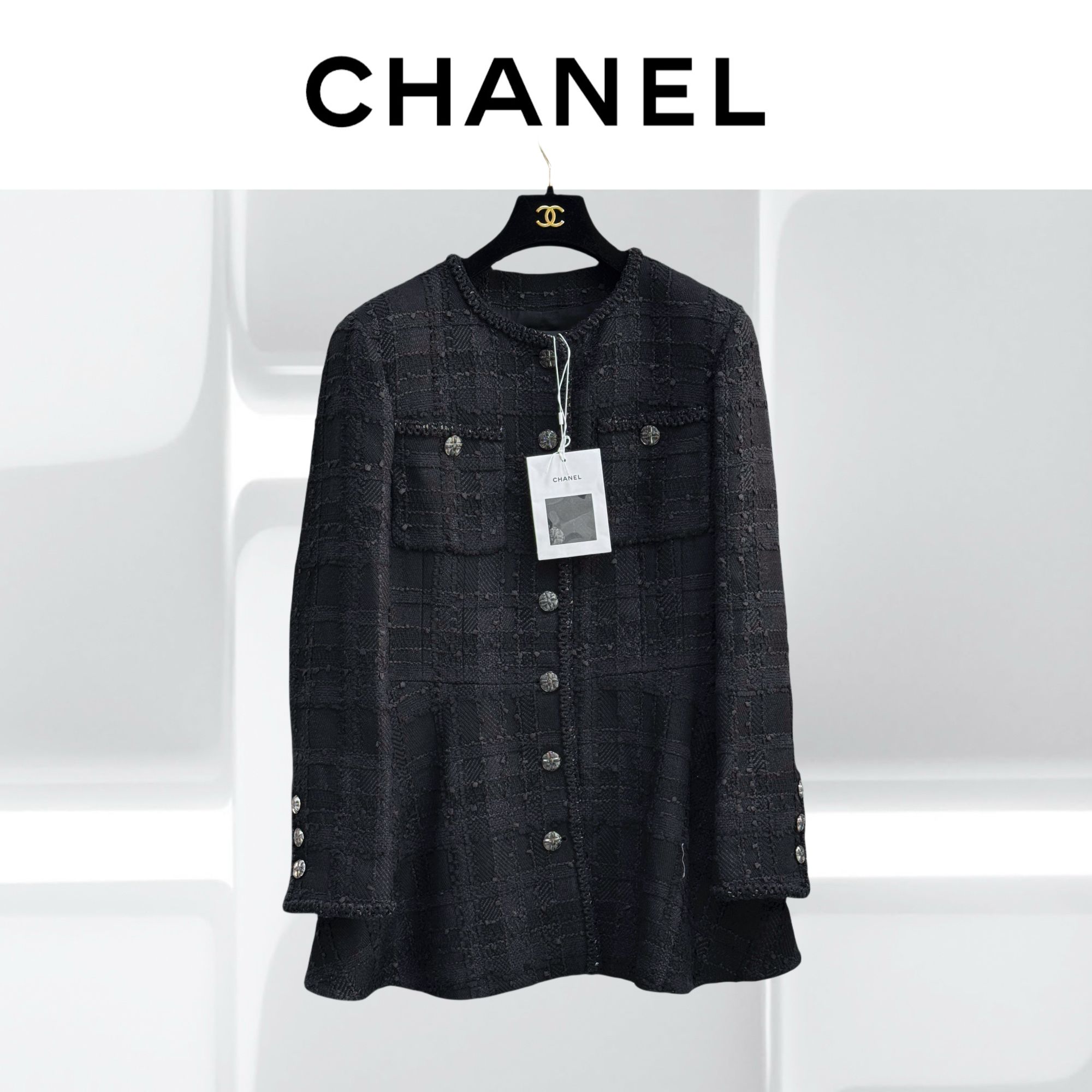 99新 Chanel/香奈儿  42码 黑灰色 长袖 长款 编织 外套