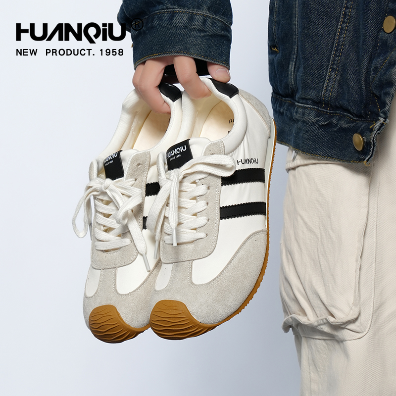 环球圆头德训鞋男士2025夏季新款复古休闲男鞋子百搭平底运动板鞋