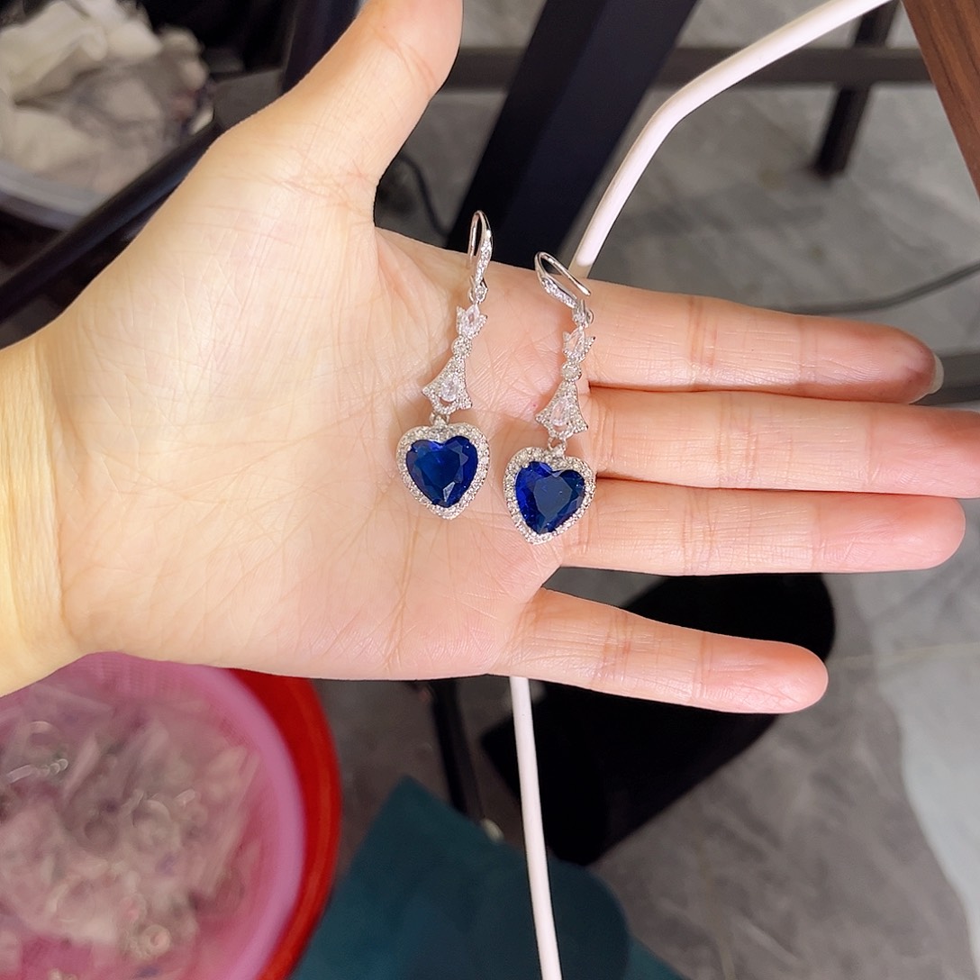 耳饰蓝宝石银S925镶嵌