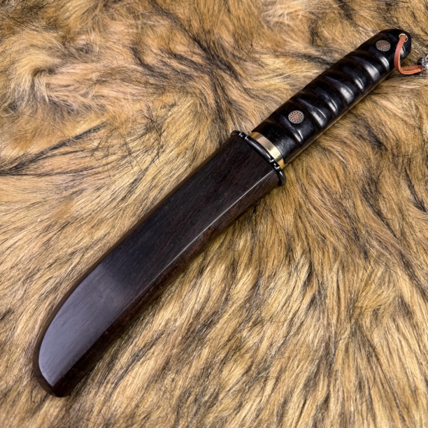 水波鱼骨大马士革钢多功能户外手把肉刀