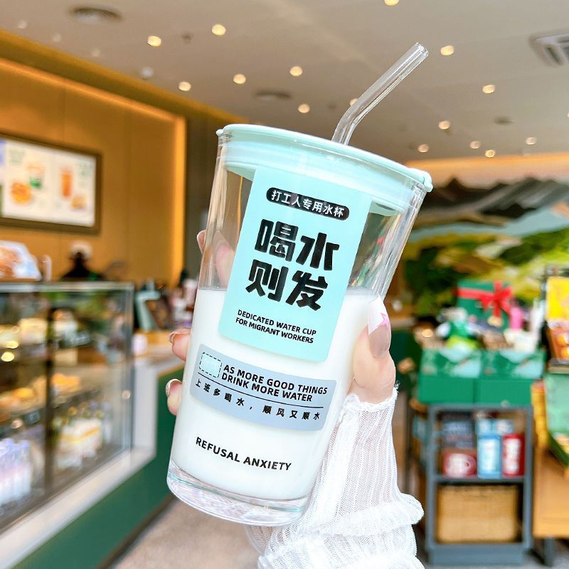 新款女生家用大容量吸管杯高颜值耐高温玻璃杯水杯办公室喝水杯子