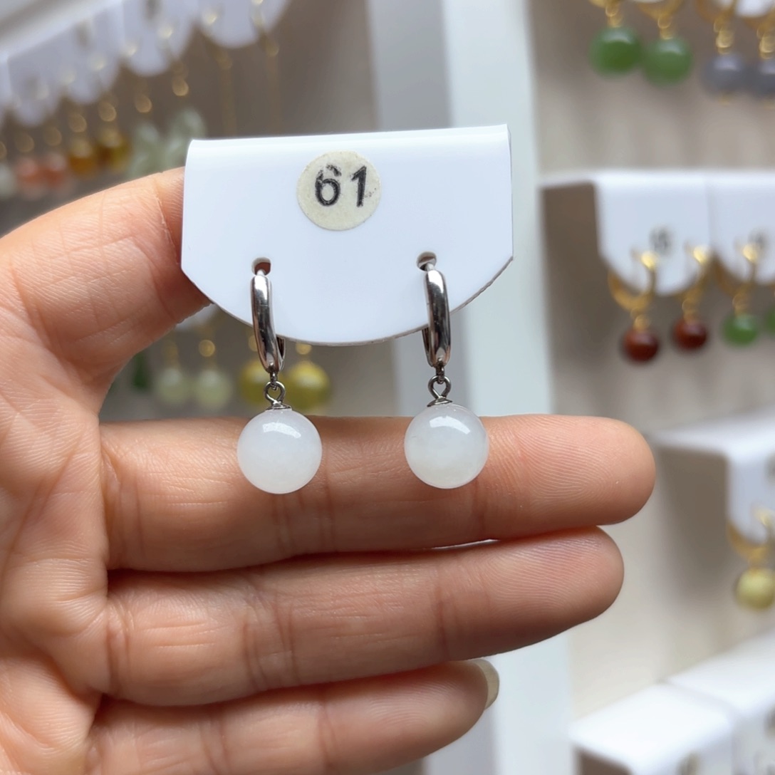 和田玉耳饰银S925镶嵌