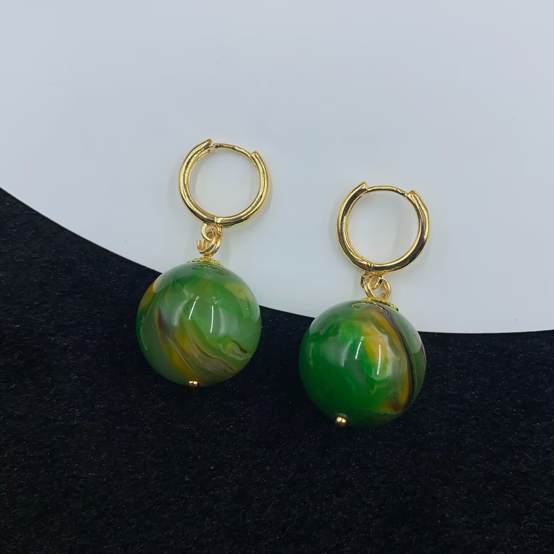 耳饰 4445  绿色圆珠珠耳环百搭多样性发货