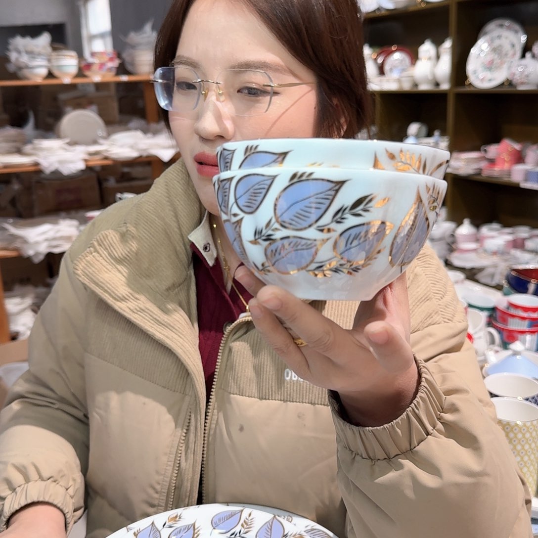 瓷鹅黄月光12cm碗2个外贸尾单