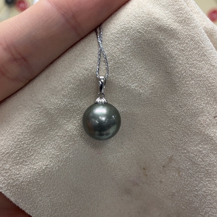 银S925镶嵌海水珍珠颈饰大溪地 11-12mm 98号