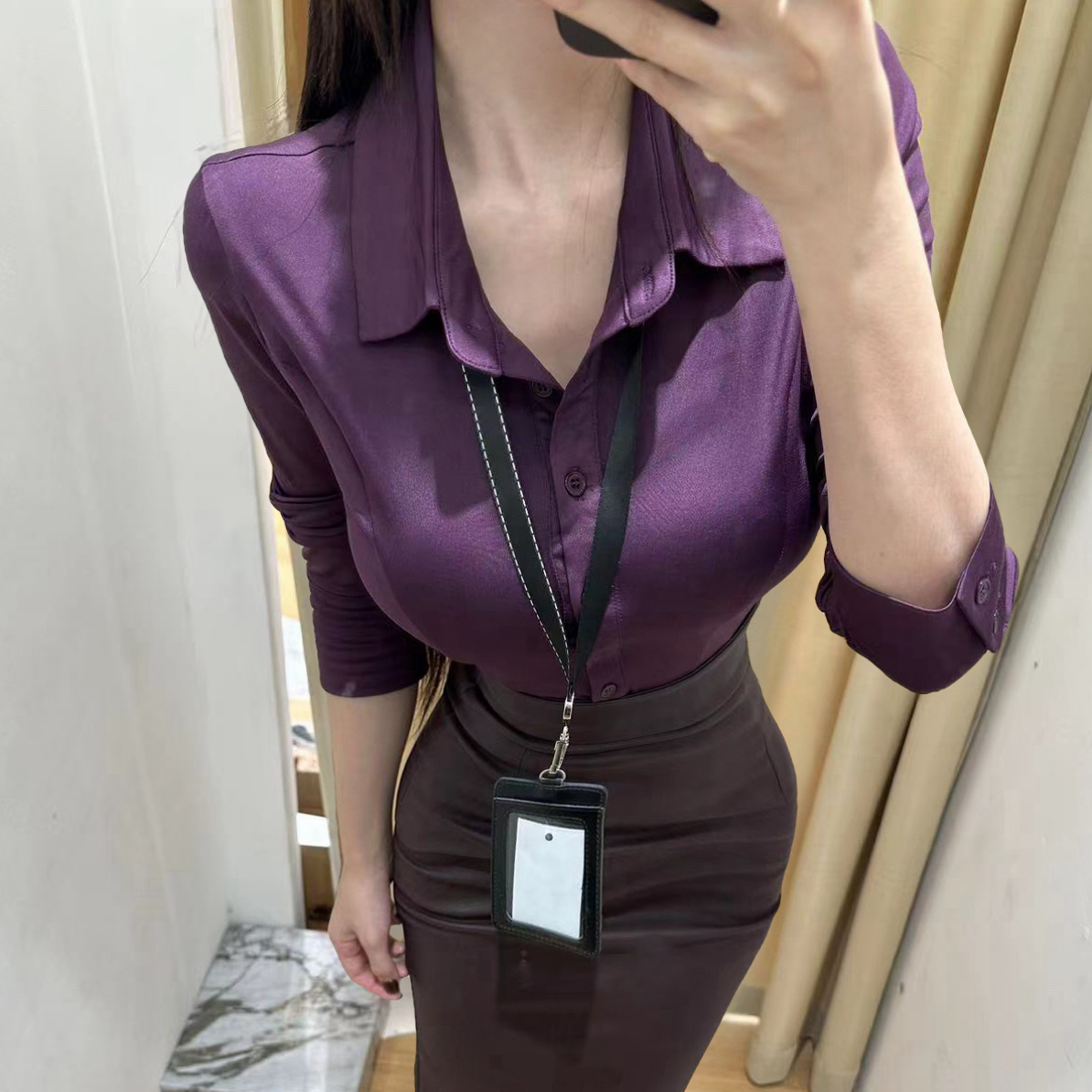 1264#律政俏佳人御姐高级感气质OL质感翻领衬衫修身显瘦包臀裙