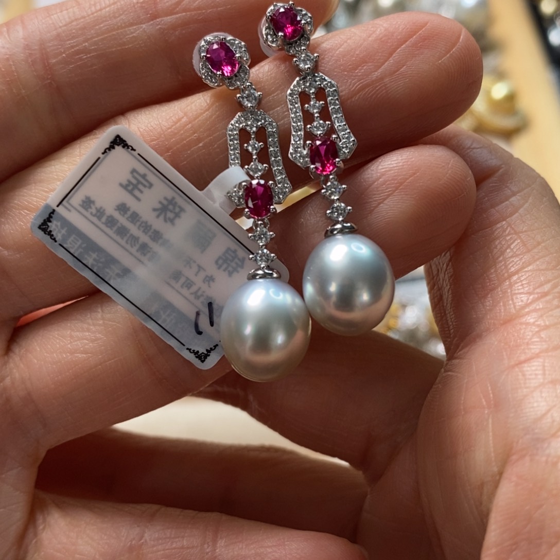 海水珍珠耳饰银S925镶嵌