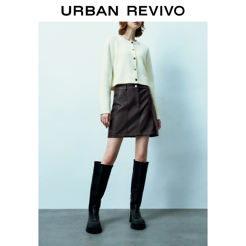 UR秋冬新款女装时尚复古港风氛围质感百搭皮质半裙UWU530045