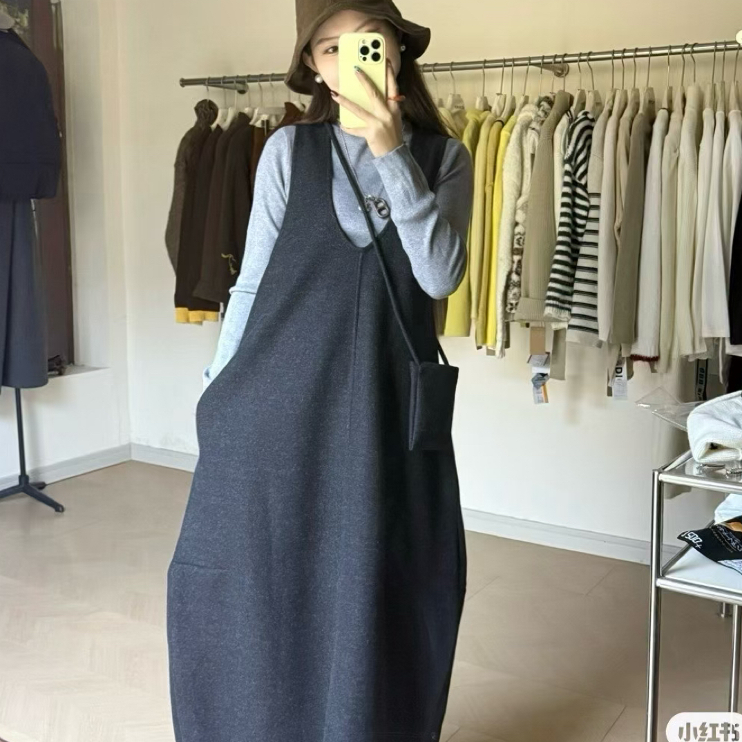 宽松毛衣背心裙连衣裙
