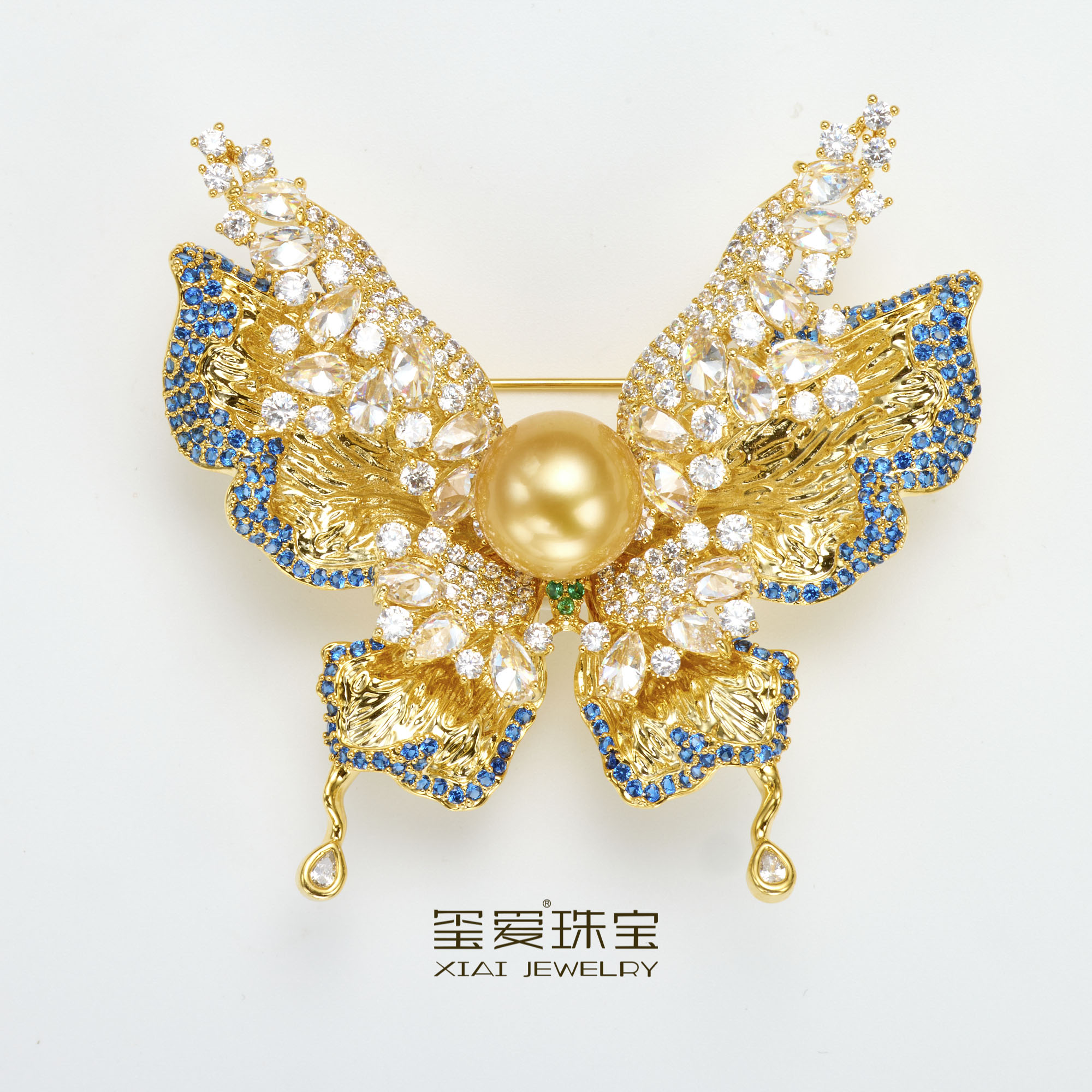【七天鉴赏期】玺爱珠宝MM-73055海水珍珠南洋金珠蝴蝶胸针 11-12mm
