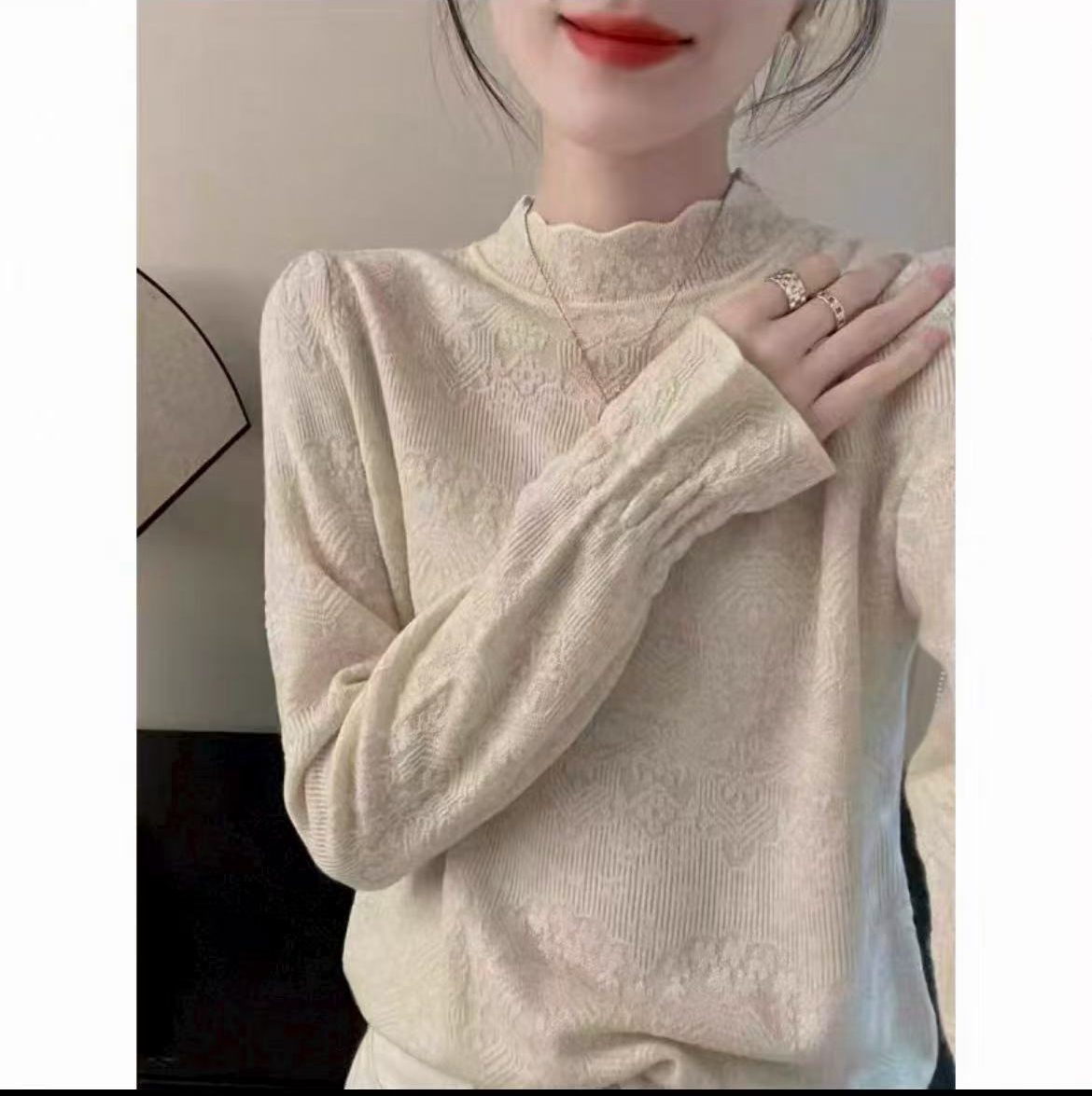 百搭风立领女宽松型针织毛针织衫套头半高领网红美式