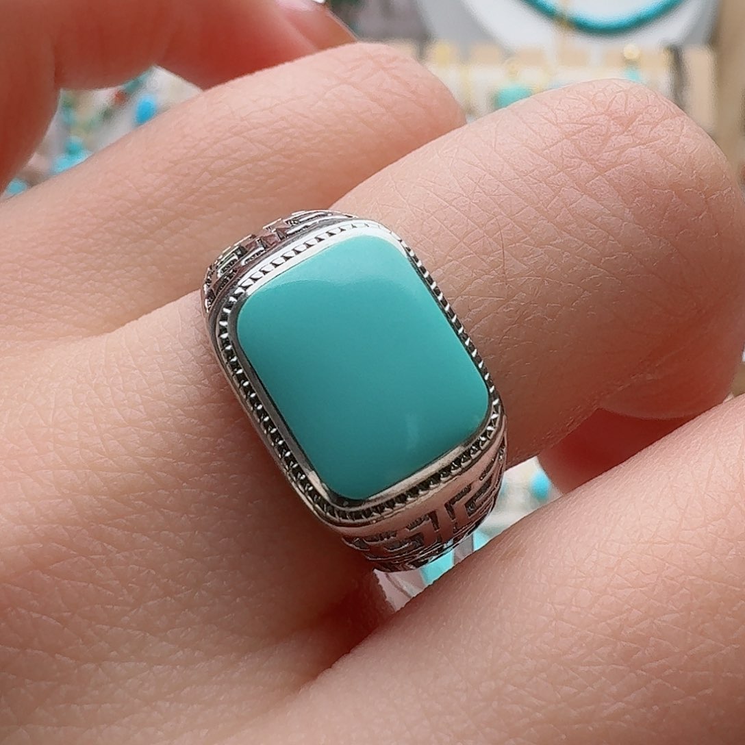 绿松石珠宝奇石银S925镶嵌大*