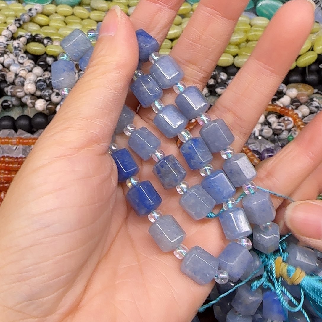 玛瑙/玉髓合金珠宝半成品蓝点石8mm一条