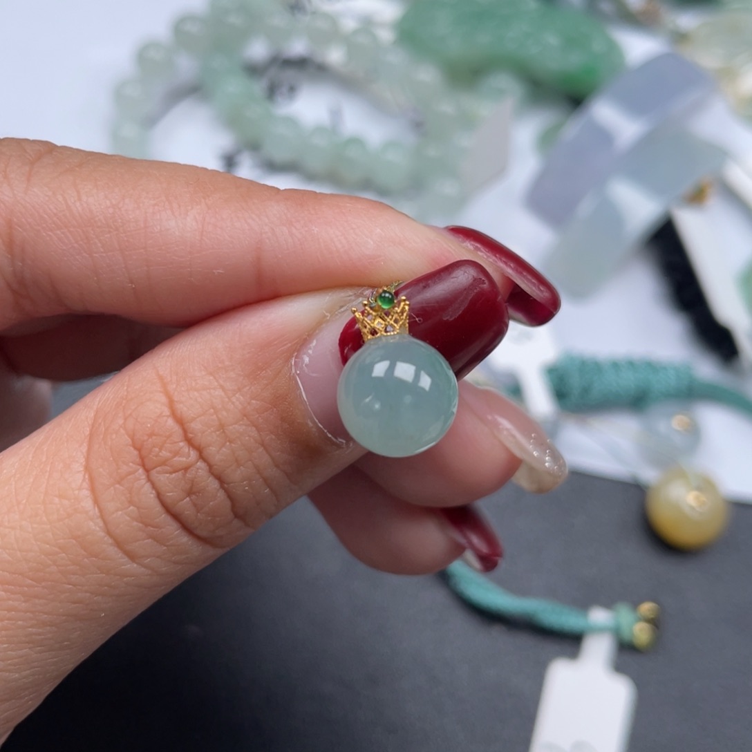 翡翠18K金镶嵌颈饰天然a货缅甸翡翠包邮