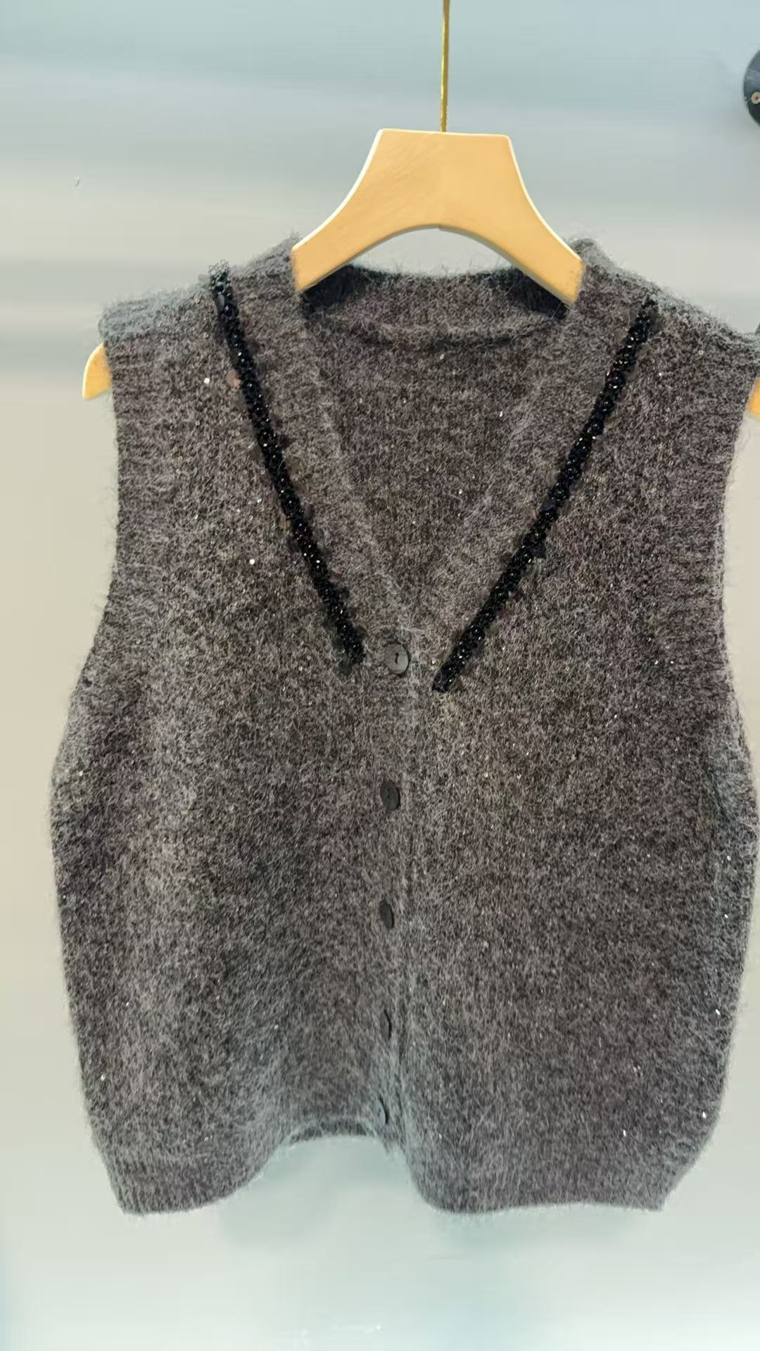 亮片开衫v领针织马甲背心2025秋冬新款宽松外穿马夹叠穿毛衣坎肩