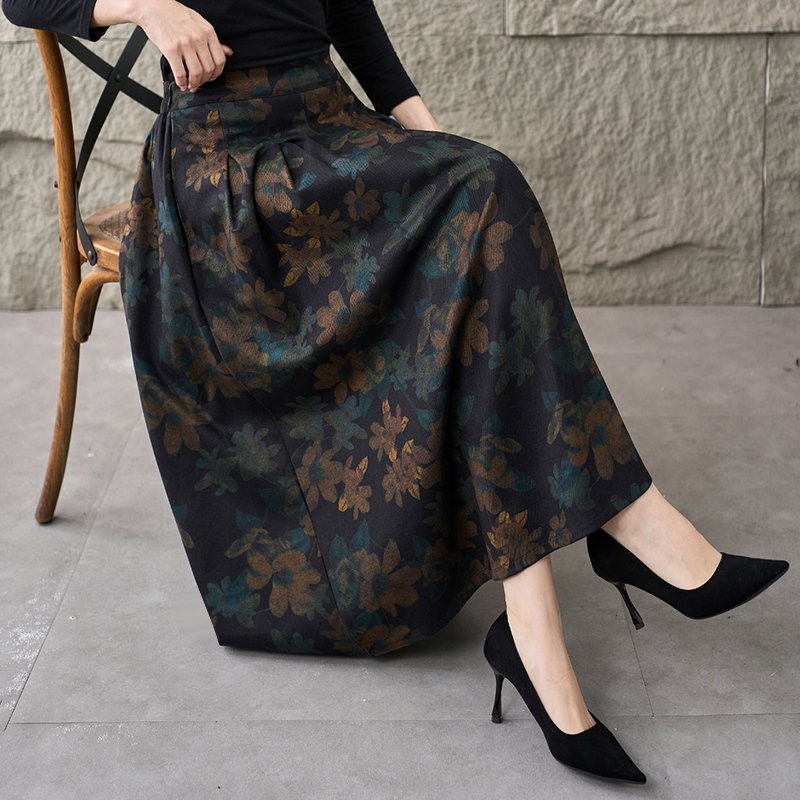 秋冬新款半身裙女复古松紧腰显瘦休闲时尚碎花A字大版裙