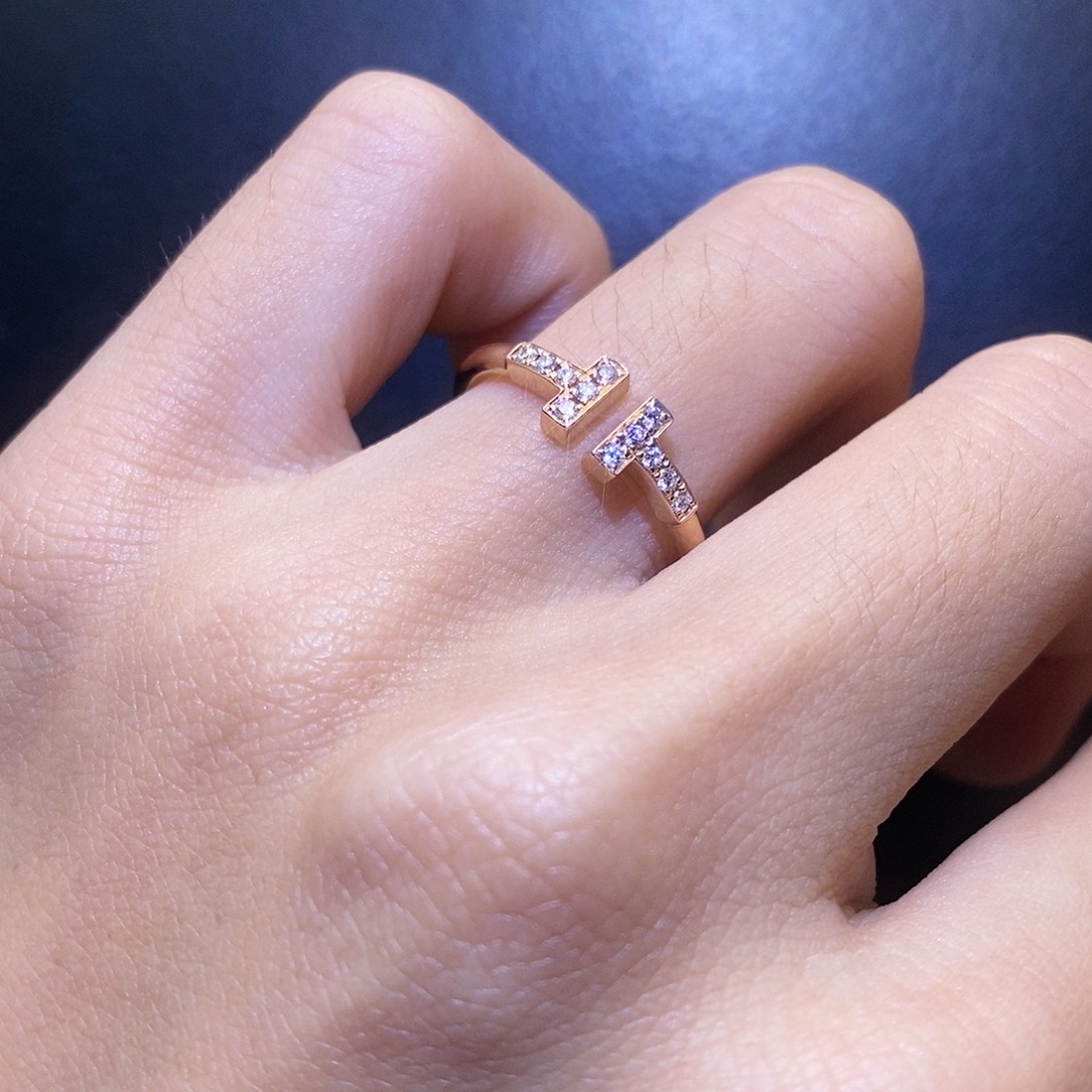 钻石戒指/指环18K金镶嵌双t戒指k玫