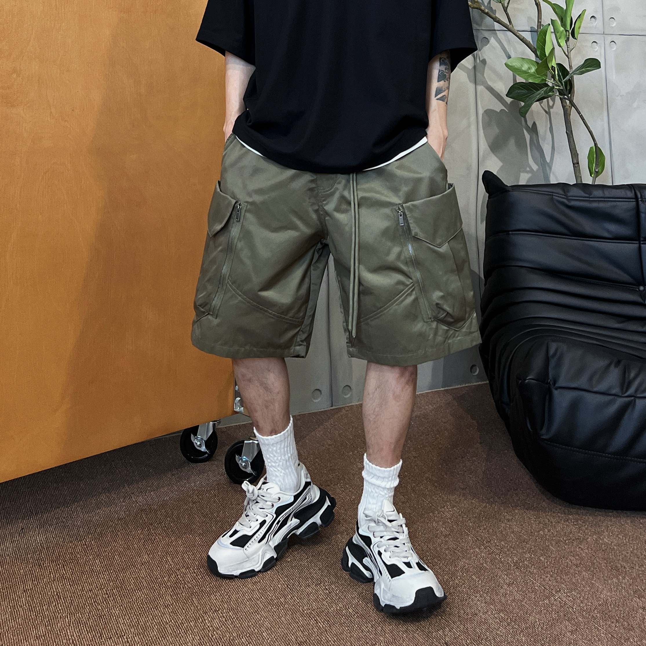 海云镜25ss夏季街头柔光金属感水洗工装大口袋设计款短裤DK811