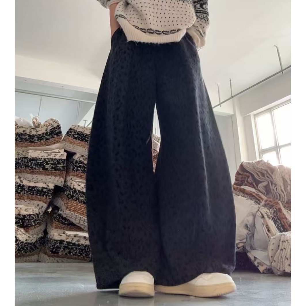 【桑蚕丝羊毛&豹纹加绒阔腿裤】慵懒提花双色豹纹阔腿裤506