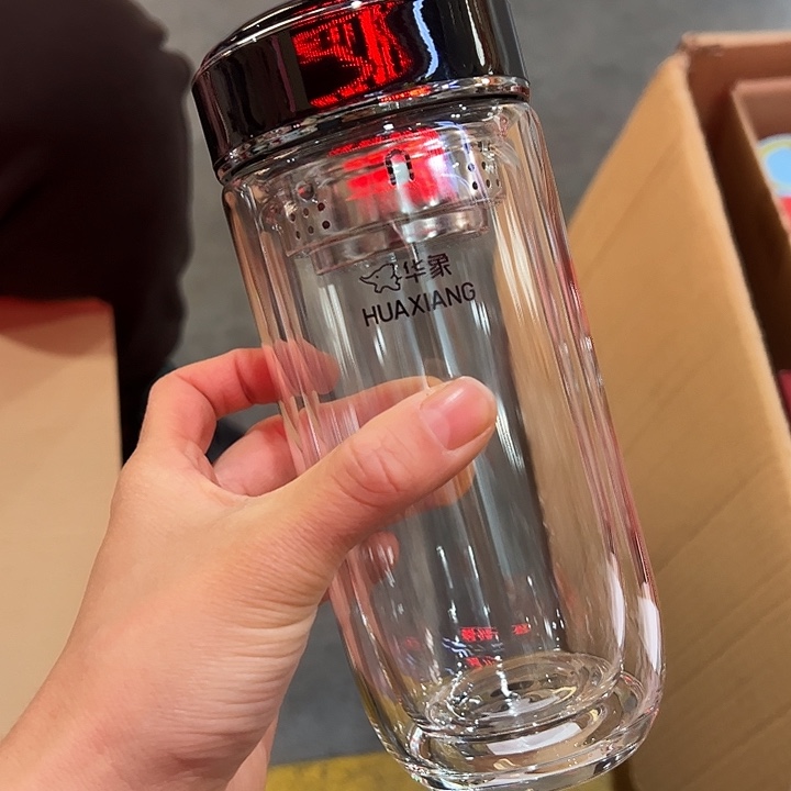 华象双层玻璃杯4402202-6黑色玻璃杯