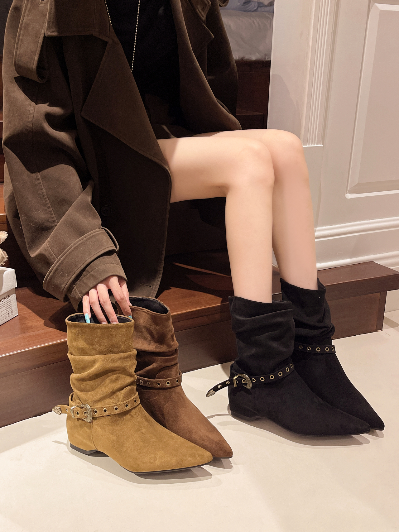 美式辣妹皮带扣裤管靴短筒靴女靴2025秋冬新款小众设计短靴西部靴