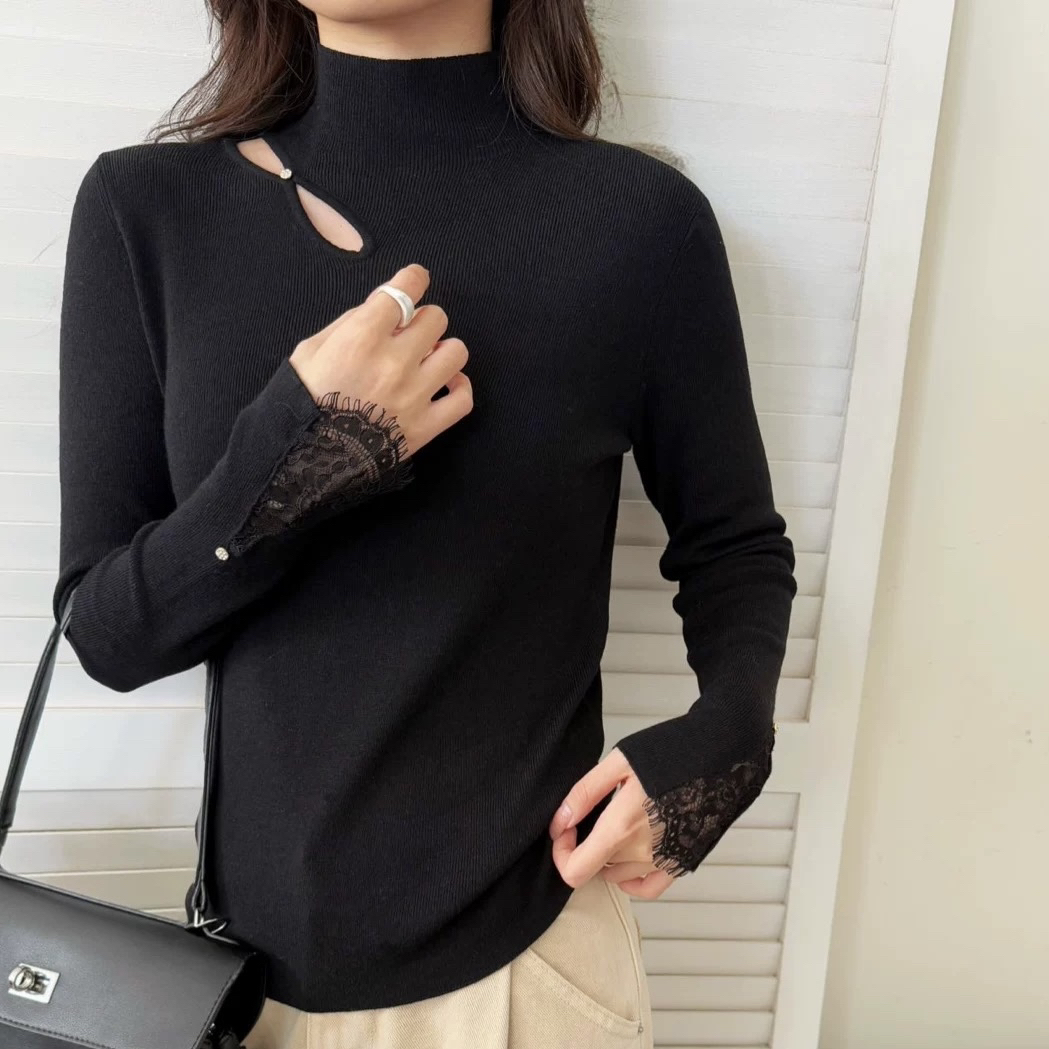 洋气半高领镂空针织衫女2025新款深秋初冬韩系穿搭绝美巨好看上衣