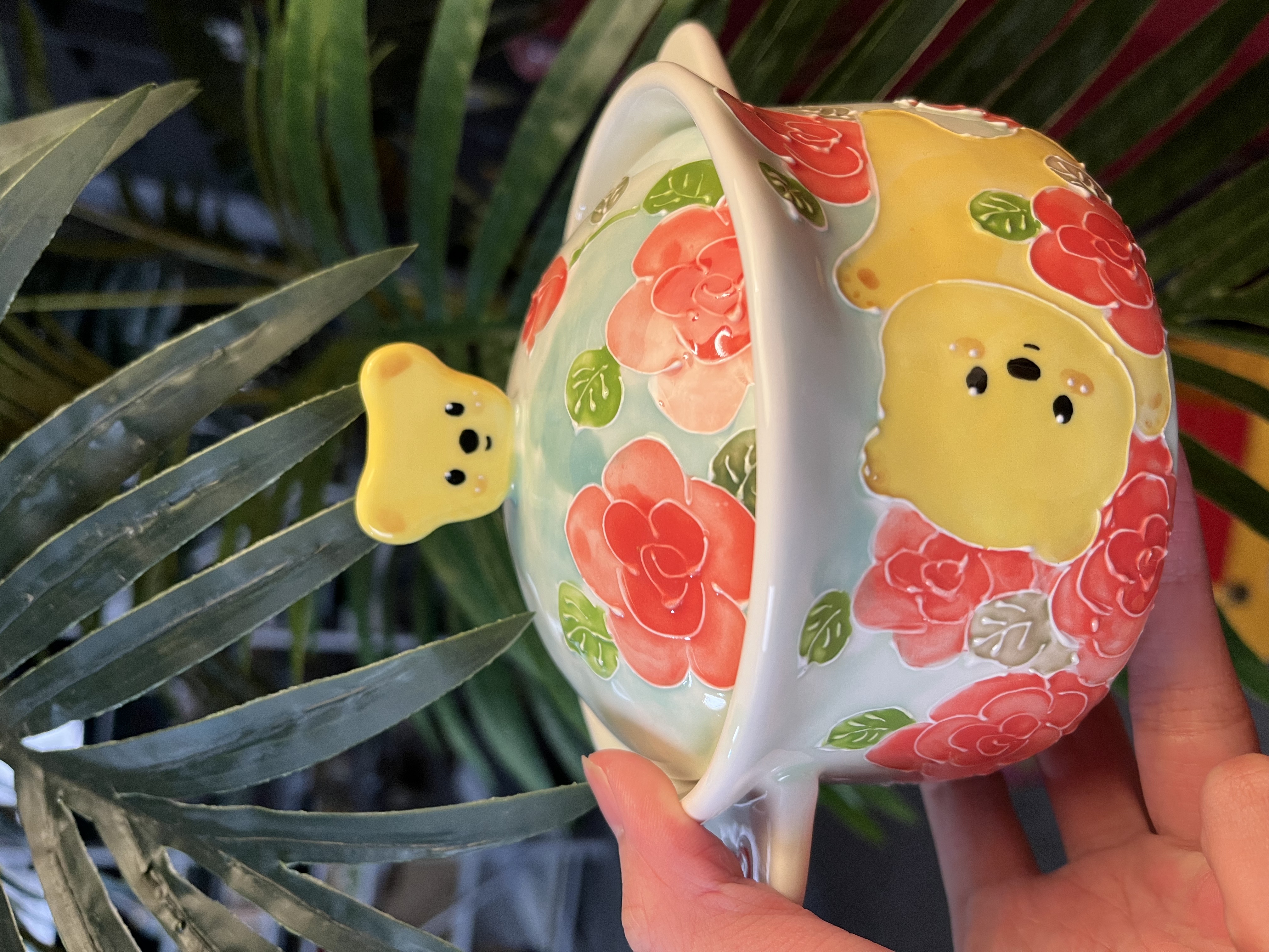 DIY景德镇创意手绘陶瓷卡通风玫瑰小熊泡面碗炖盅