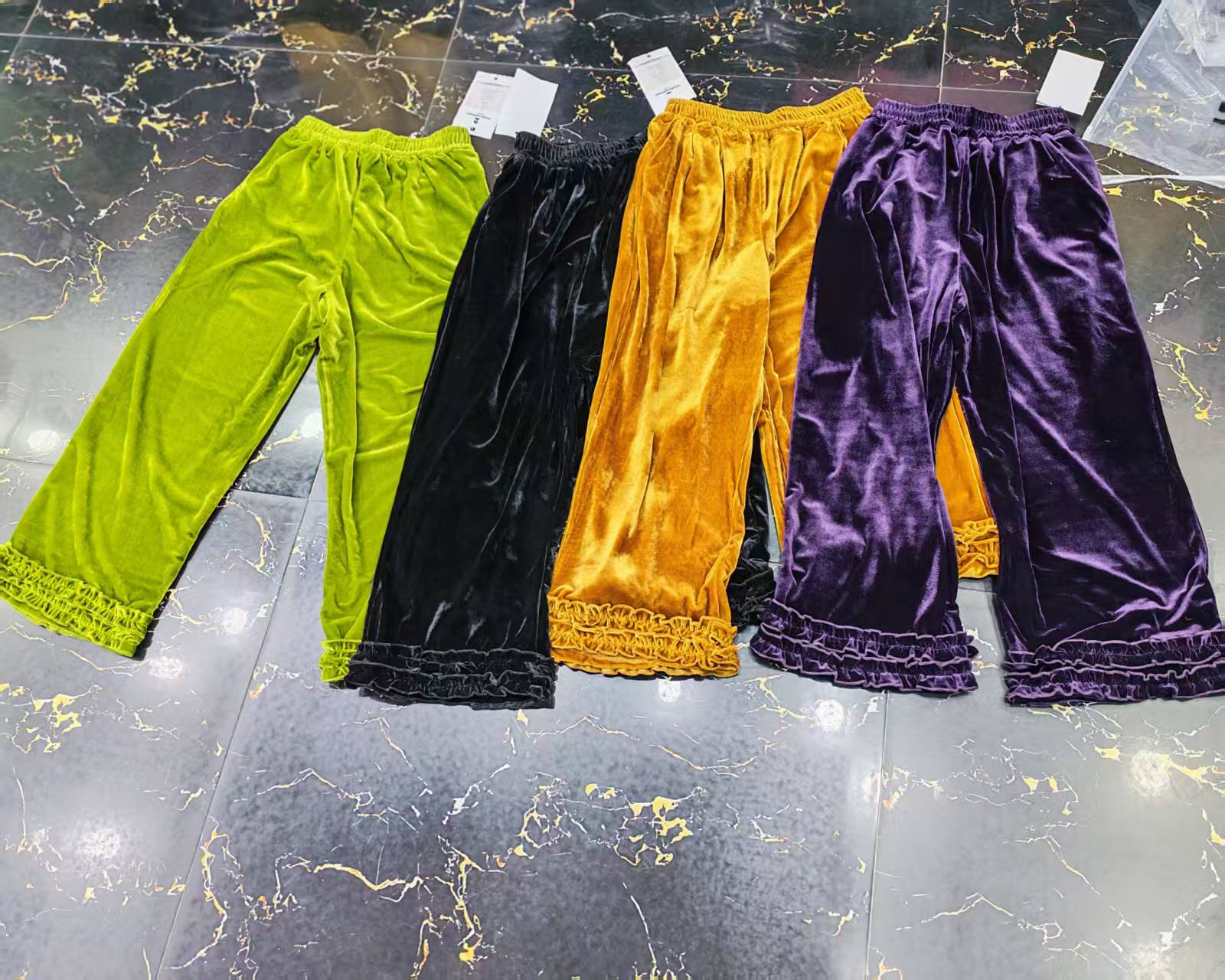 欧洲站木耳边金丝绒阔腿裤女秋季时尚休闲百搭垂感显瘦直筒九分裤