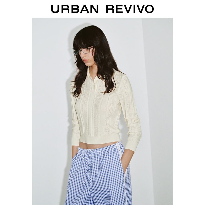UR2026春季新款女装休闲镂空肌理珠饰针织衫UYL950120+