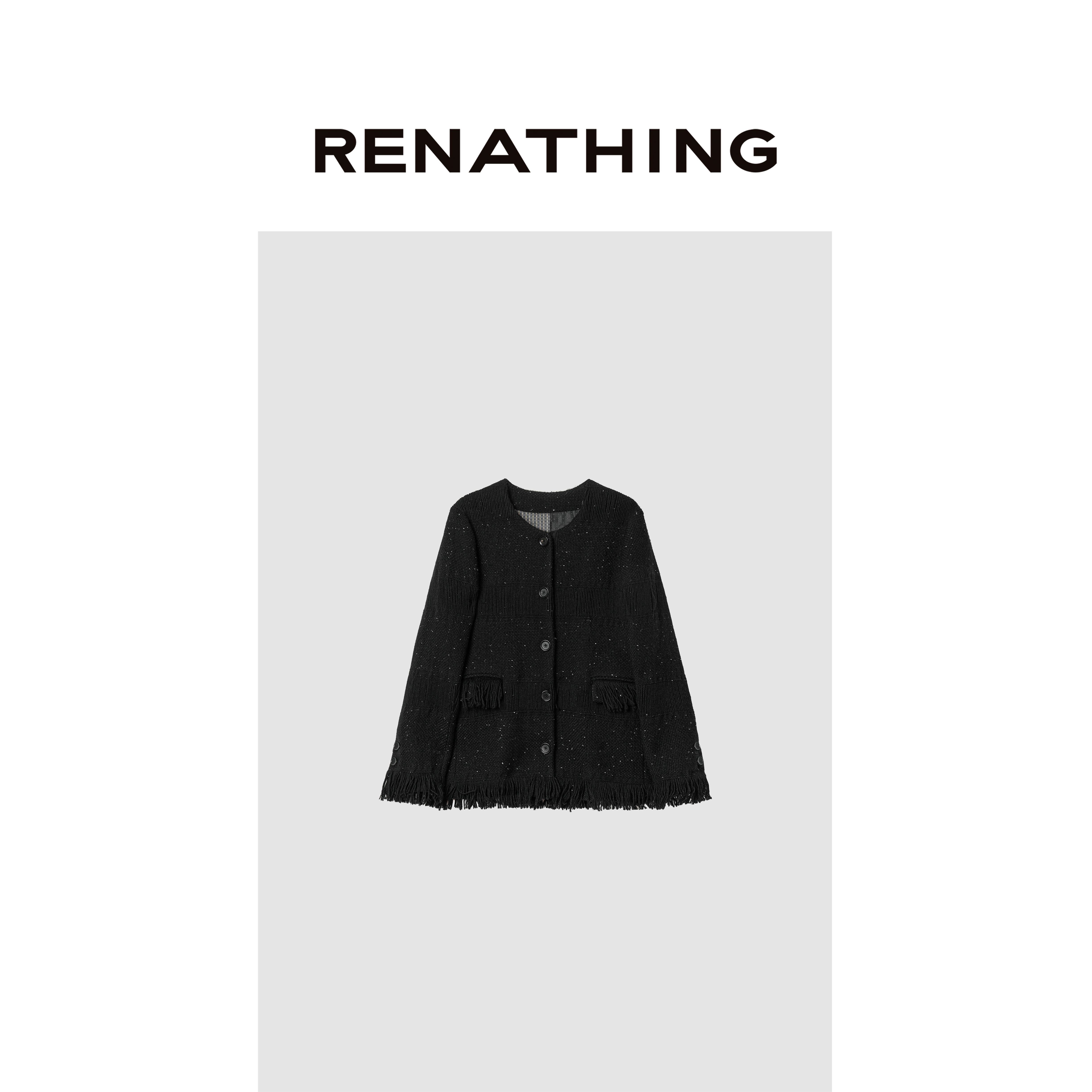 【RENATHING】复古毛边排扣外套