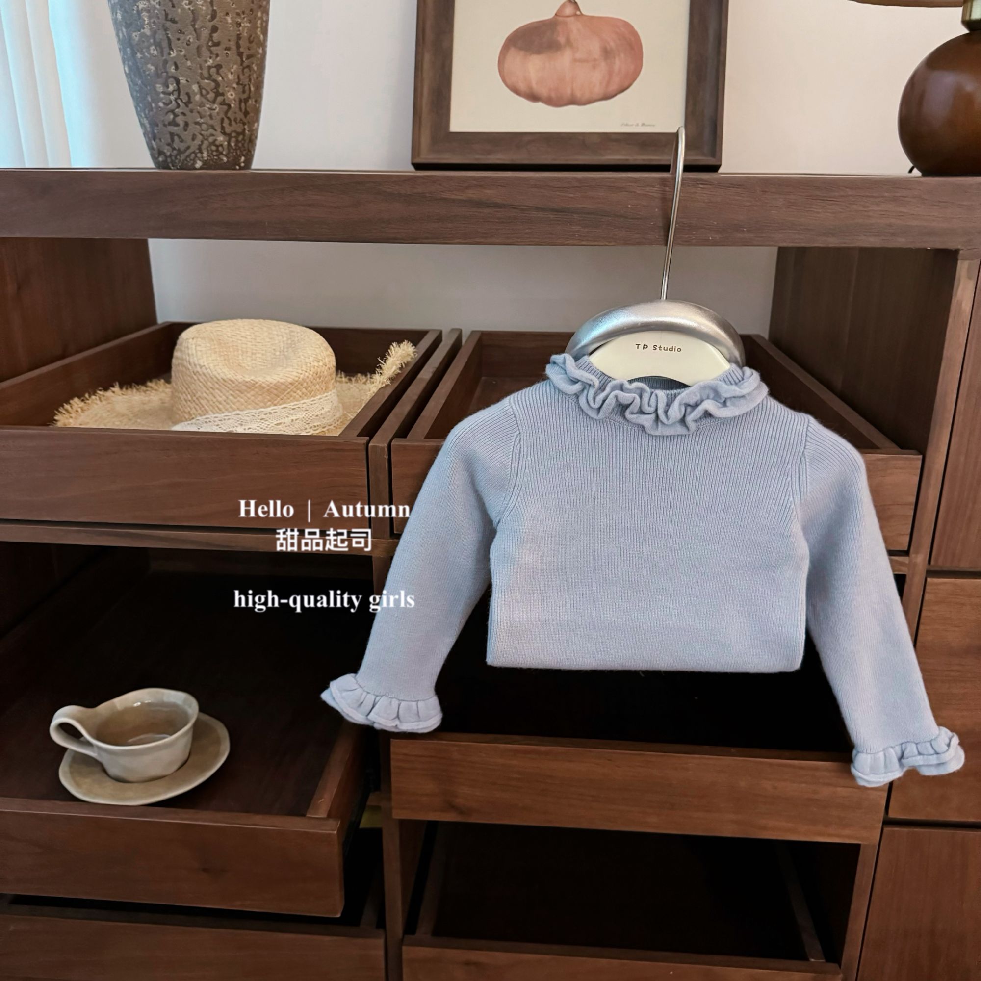 【甜品起司】超美！韩系女宝秋冬针织衫精致花边娃娃领打底衫毛衣