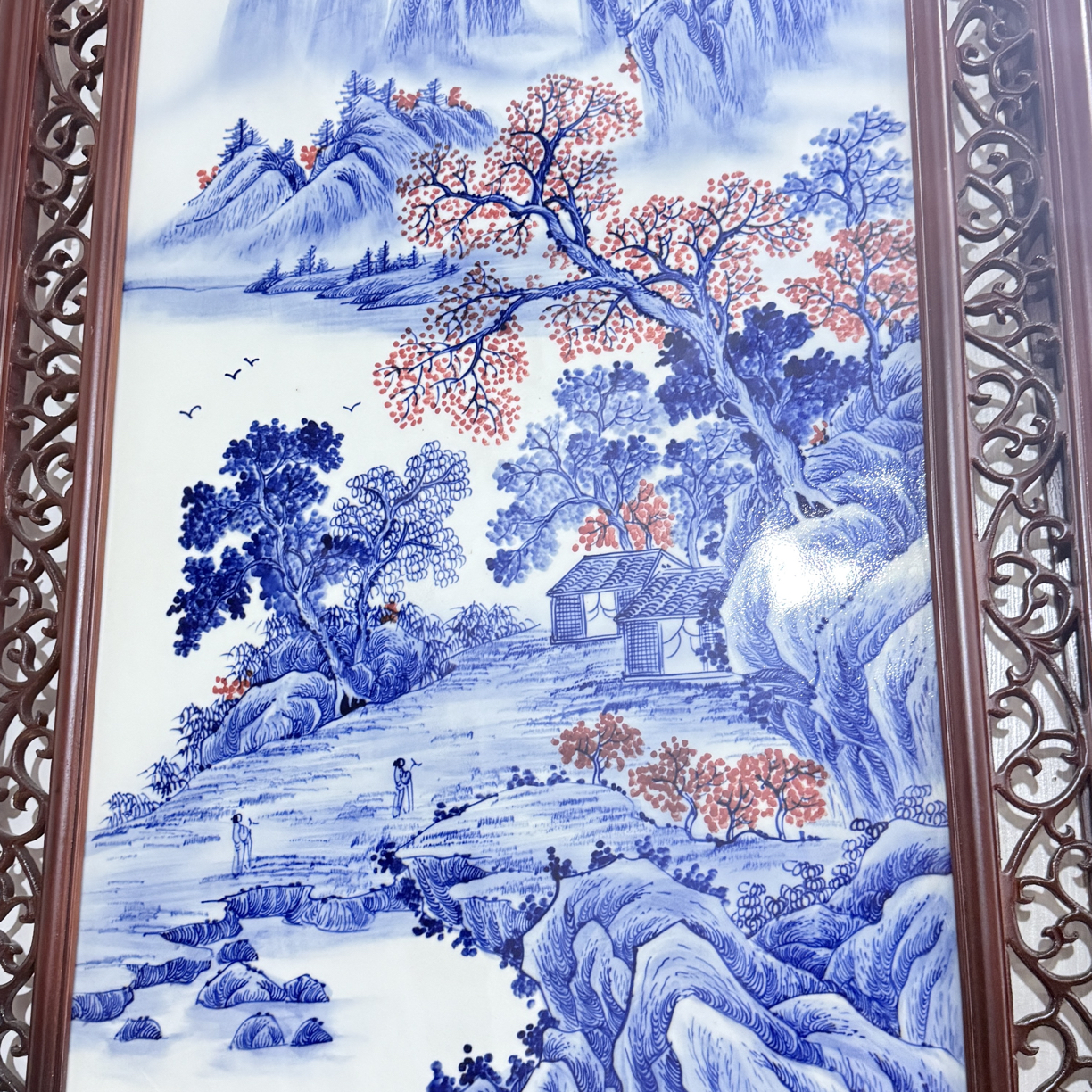 手绘瓷板细工 青花釉里红