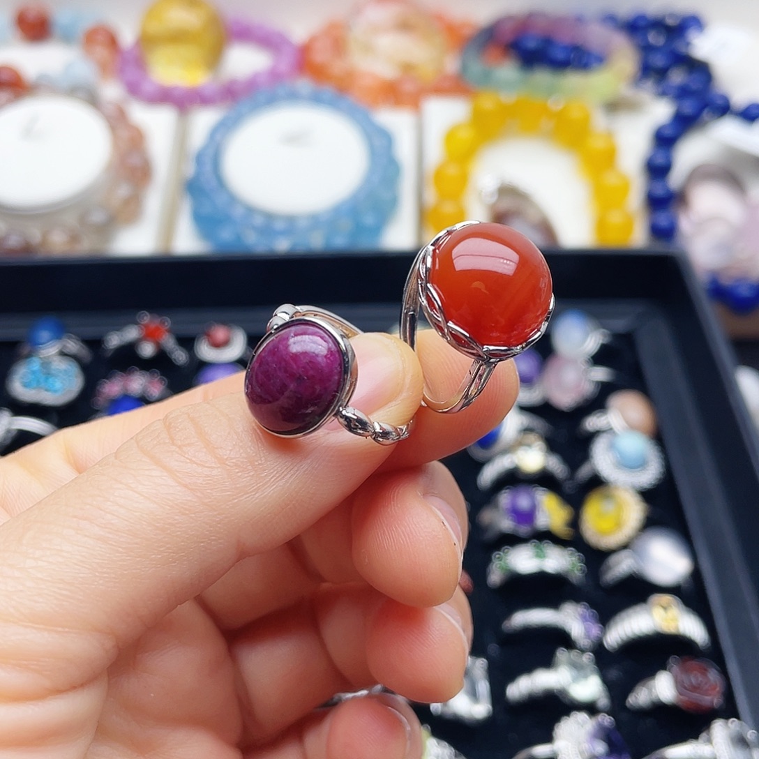 日***落戒指烟晶银S925镶嵌