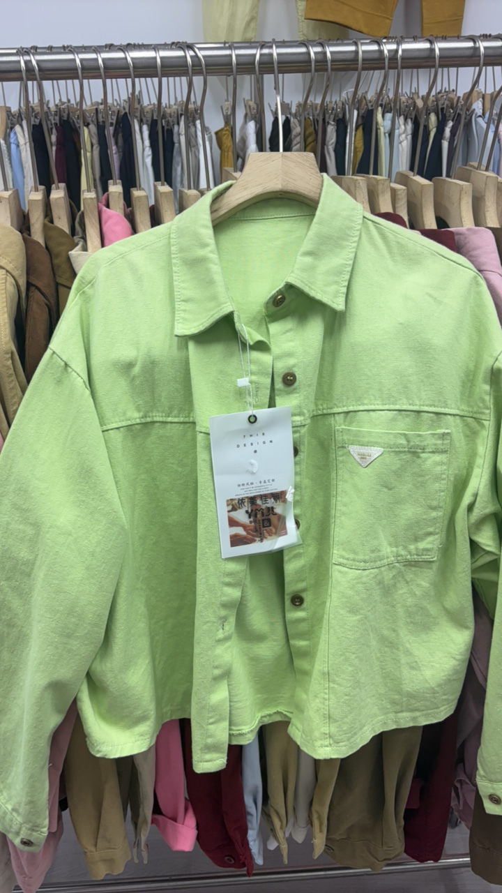 春季新款高品质水洗棉宽松显瘦短款加厚衬衫外套