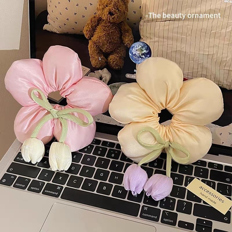 3个全新立体花朵大肠发圈高弹力不伤发扎丸子头秋冬头饰