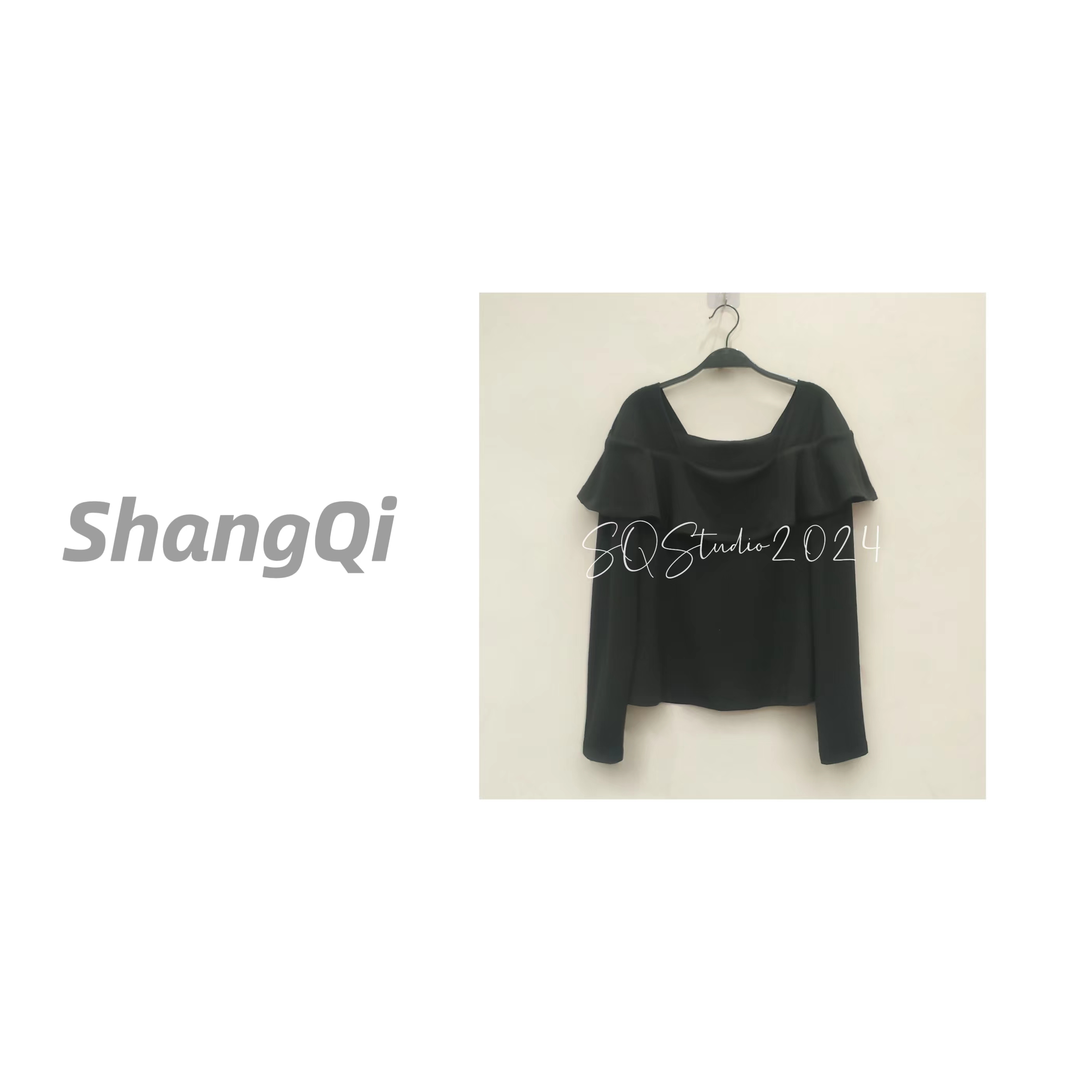 【临时约会】时尚气质百搭收腰显瘦黑色设计感上衣--A714-2卡码拍大