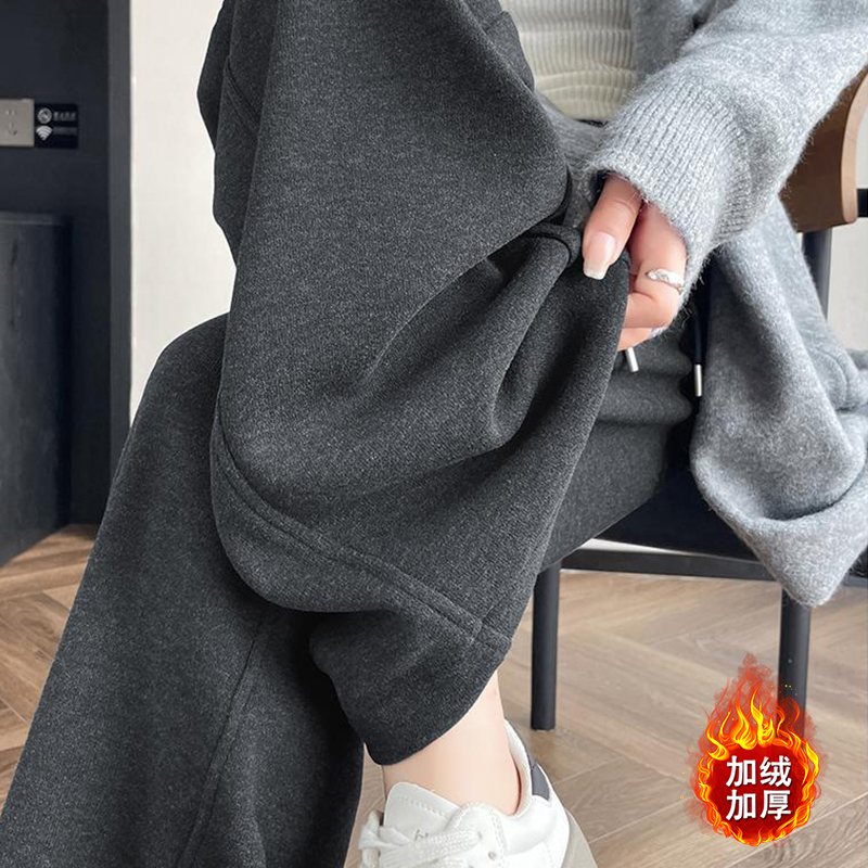 2025新款糯米裤冬款阔腿裤加绒加厚保暖休闲裤松紧高腰拖地裤百搭