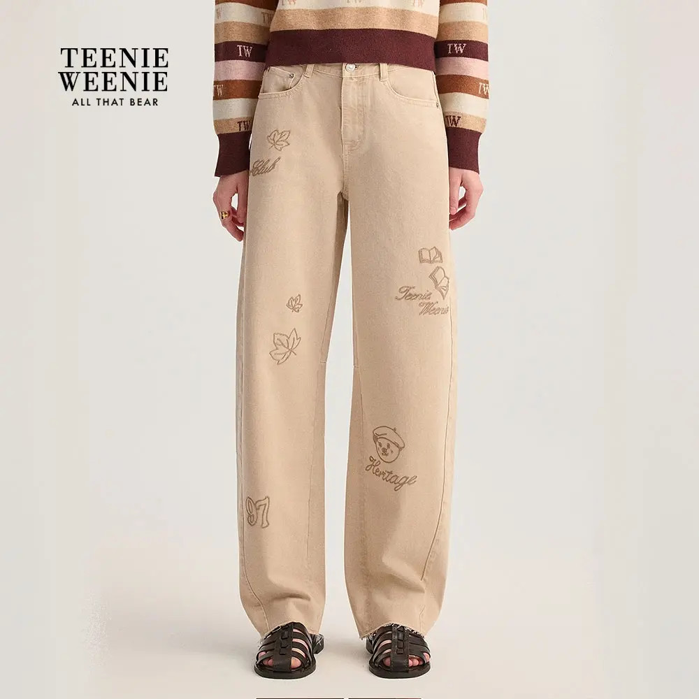 TeenieWeenie小熊女装牛仔裤25秋新宽松舒适印花长裤TTTJ254904P