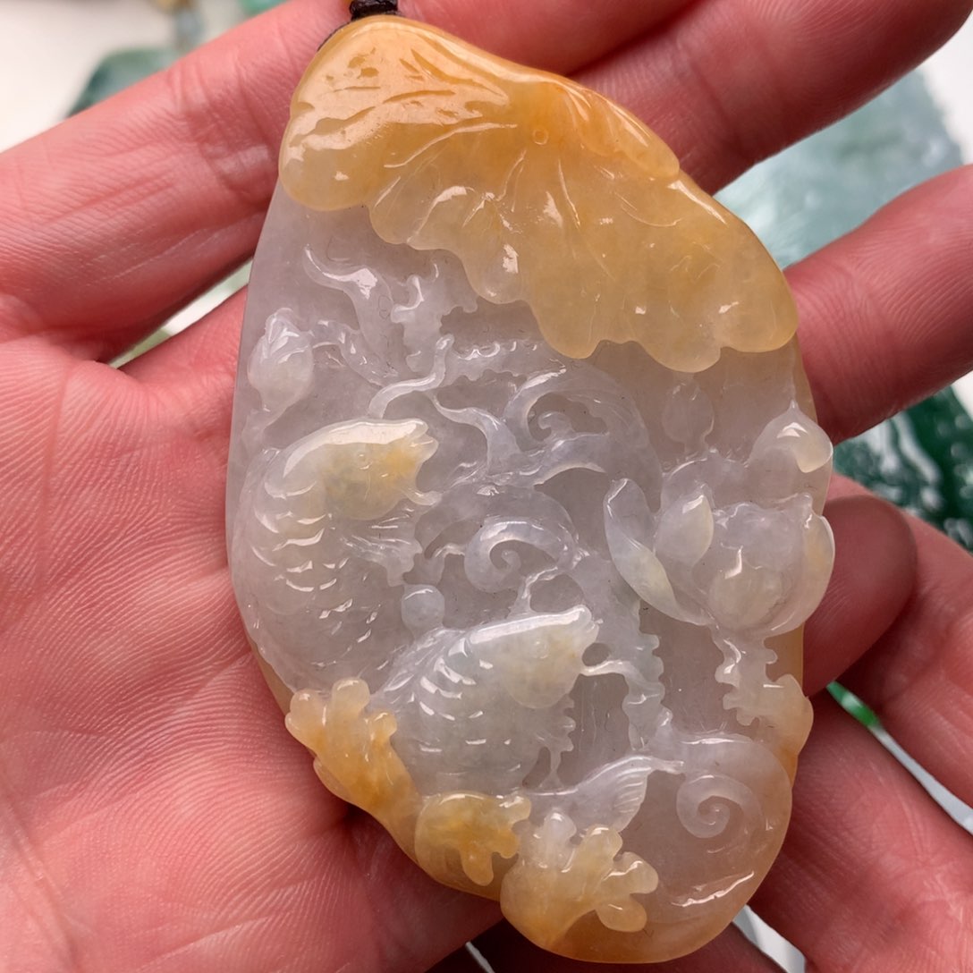 定制翡翠未镶嵌荷花鱼