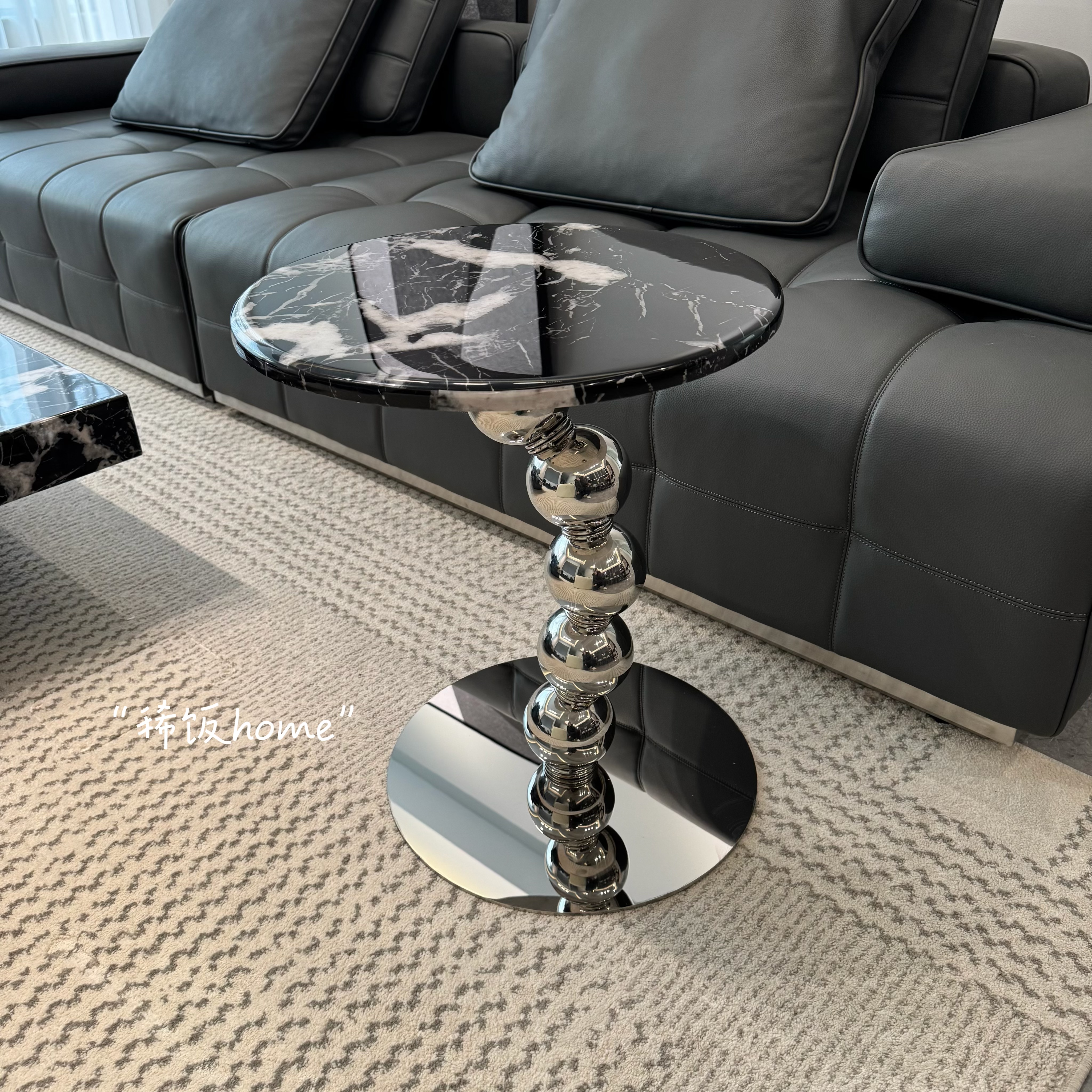 设计师款边几极简高级感圆形小茶几家用沙发大理石轻奢客厅角几