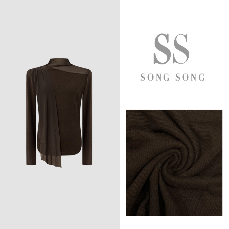 SONG-原创【棕袂萦纱】冬季设计师款加厚绒保暖拼接网纱显瘦上衣