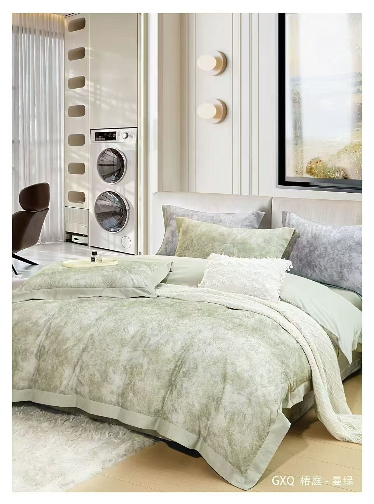 【专柜清仓】js专柜超柔超软数码印花长绒棉四件套-椿庭-曼绿