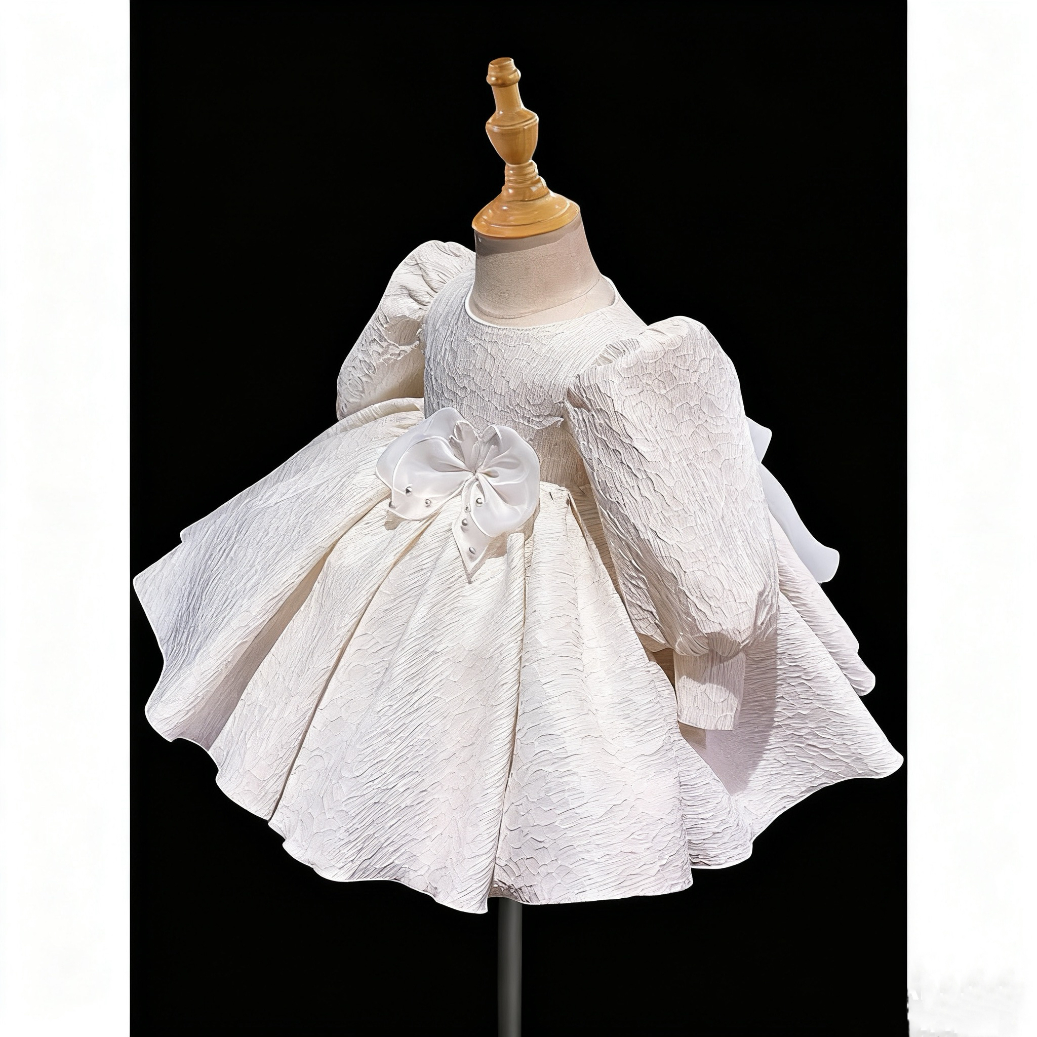 送发夹现货女童连衣裙宝宝周岁生日蓬蓬公主裙白色婚纱泡泡袖礼服