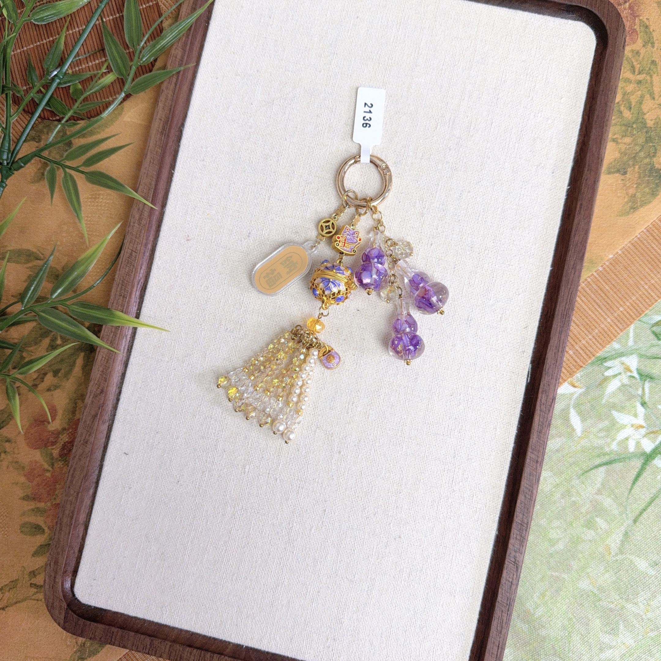 2136-紫金小葫芦香囊球流苏挂件新中式国风手机链