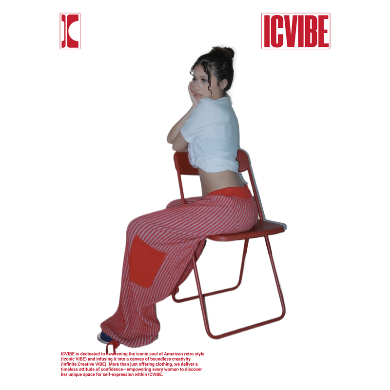 ICVIBE 慵懒美式·定染撞色 松软舒适的红色无侧骨毛织裤